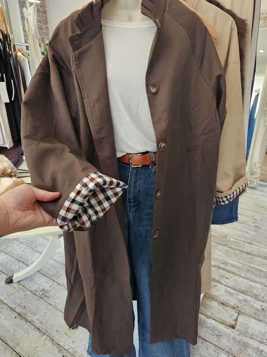 Kate Tuck Pleat Collar Trench Coat in chocolate