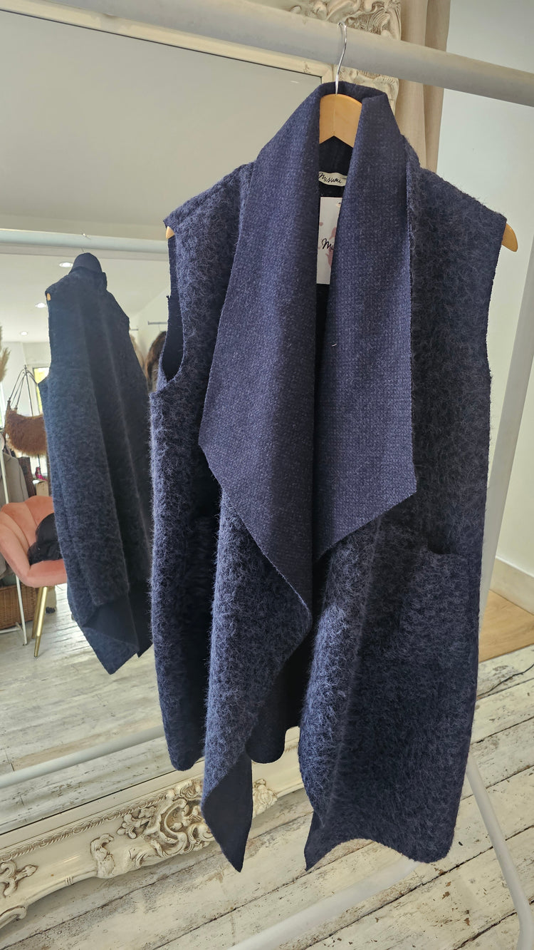 AVA BOUCLE WATERFALL GILET IN NAVY
