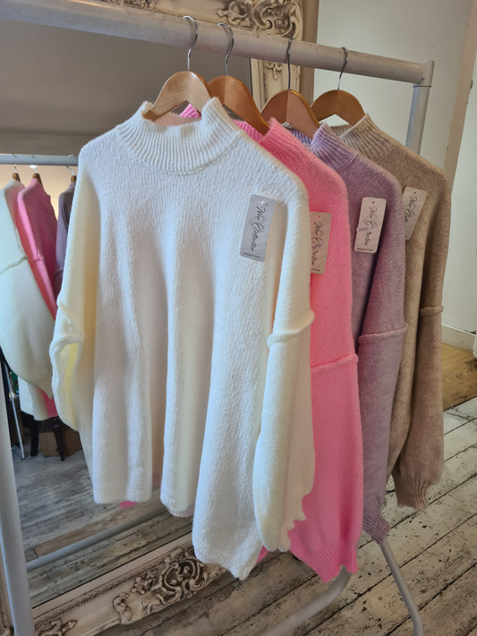 Piper balloon sleeve knit jumper in white