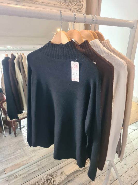 Isabelle RIBBED HIGHNECK PLAIN JUMPER IN black