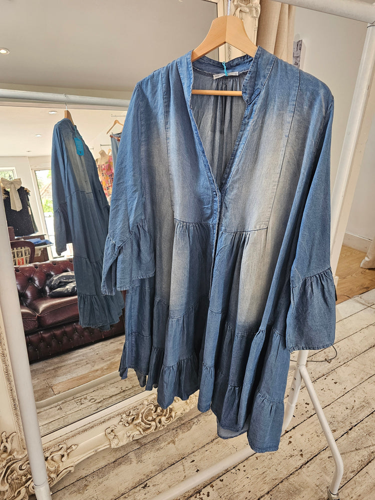 Sophia DENIM TIERED SMOCK DRESS