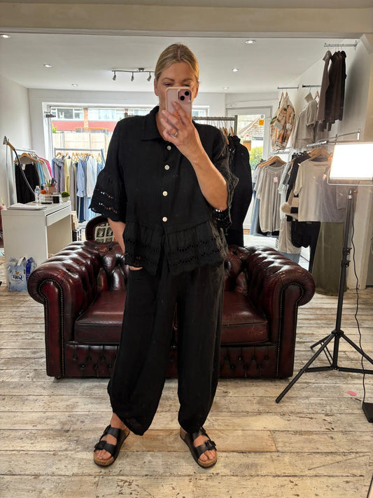 Olive Linen Blend Front Pocket Trouser in black