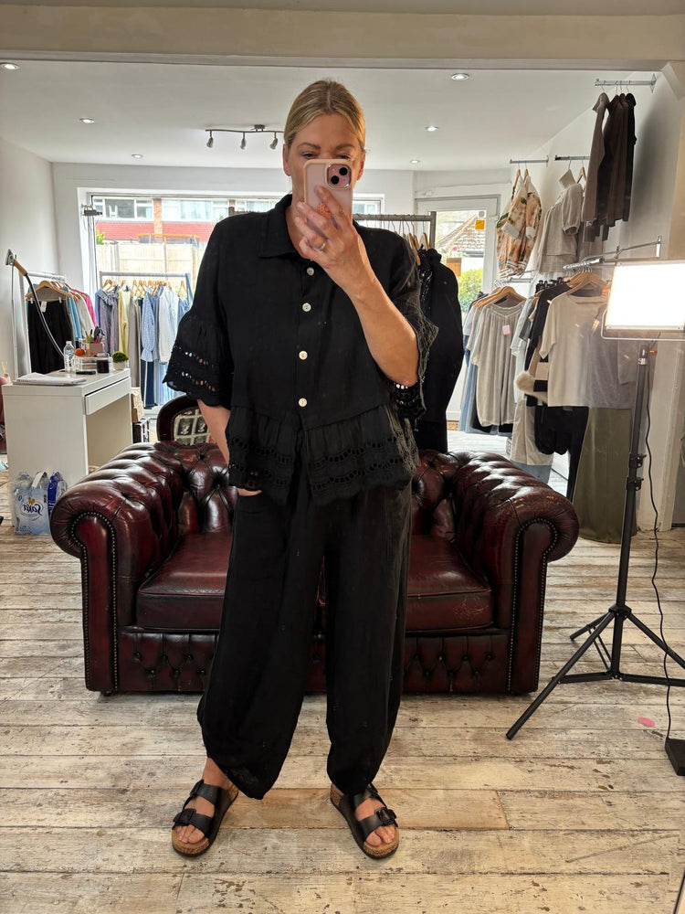 Olive Linen Blend Front Pocket Trouser in black