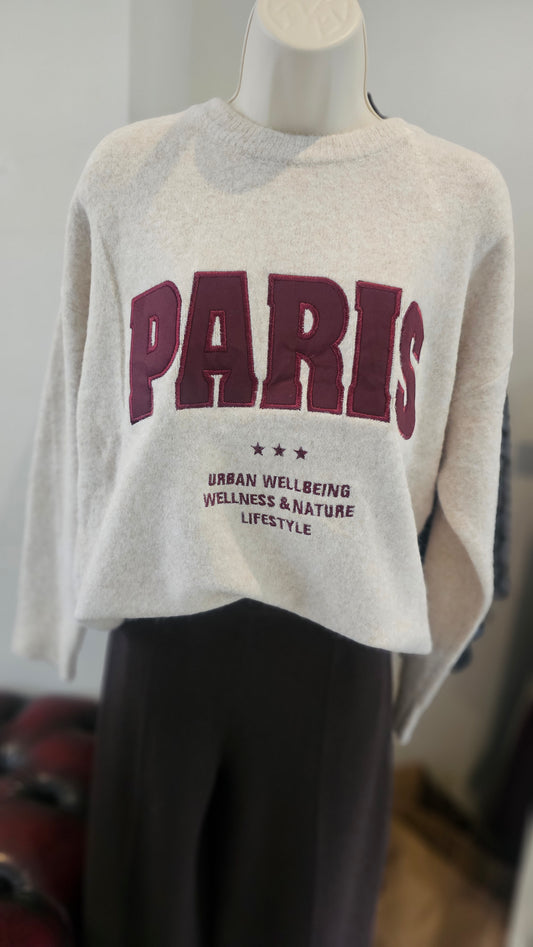 Paris Slogan Wool Mix Jumper in Wine