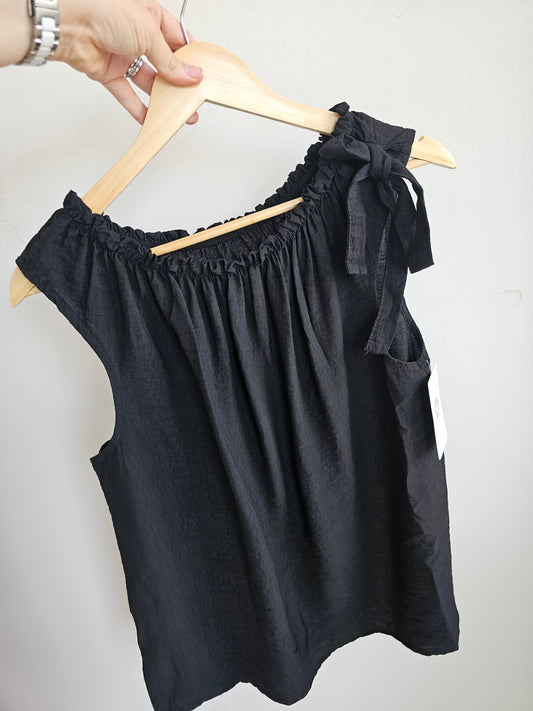 Florence cotton tie shoulder top in black
