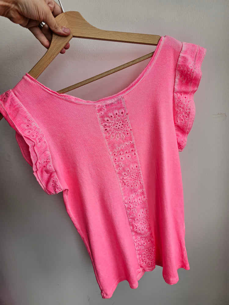 Trinny embriodery detail cotton top in pink