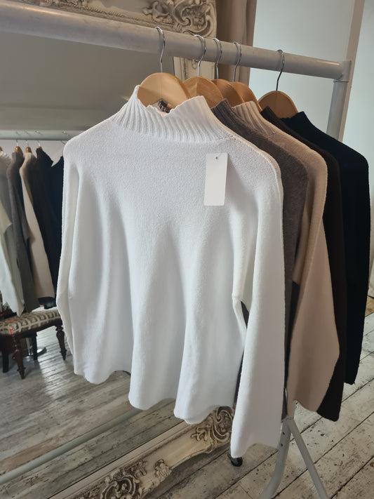 Isabelle RIBBED HIGHNECK PLAIN JUMPER IN ivory