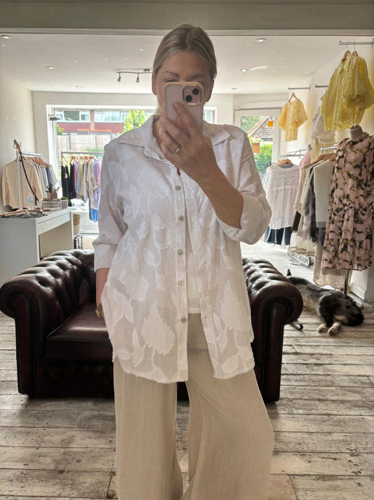 ALICE OVERSIZED PATTERNED COTTON BLOUSE IN  light beige