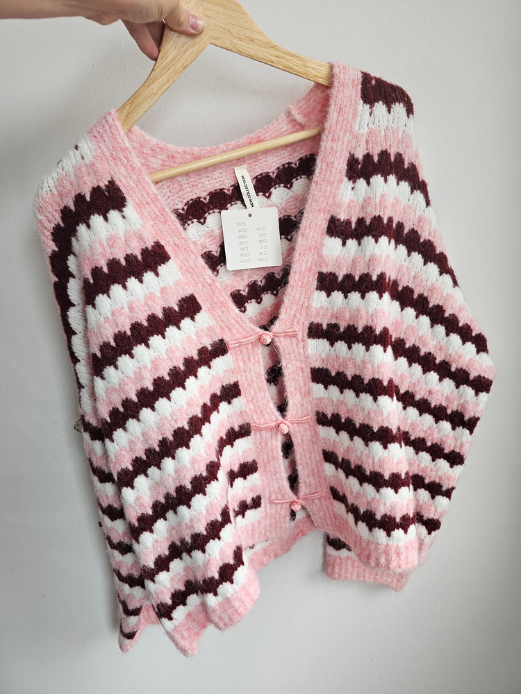 Jody Multicoloured button up knitted cardigan in pink
