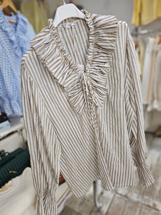 Nellie Cotton frill detail blouse in beige