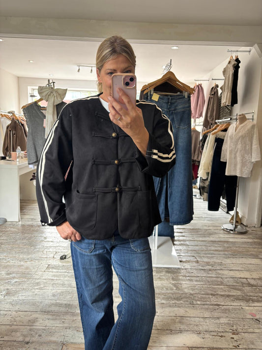 Stripe detail suede effect jacket in black