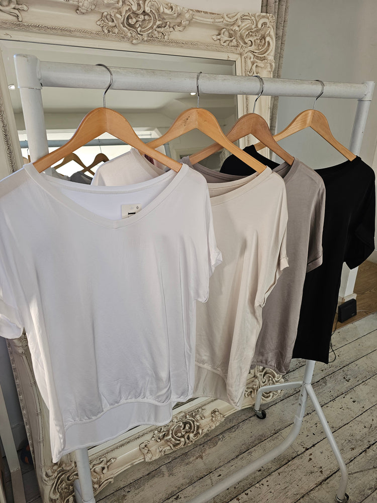 Sadie Satin Style V Neck Top in white