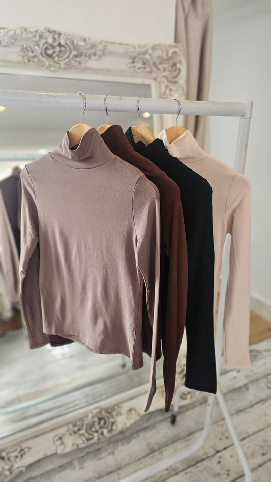 Kimberly high neck viscose stretchy top mocha