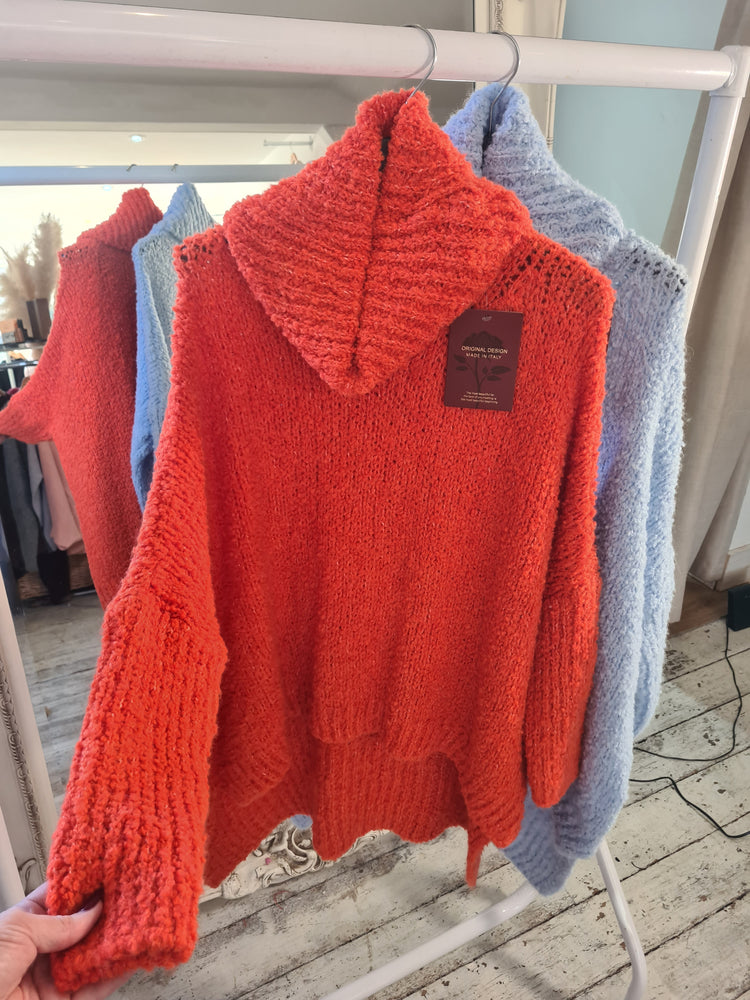 Frankie High Low Roll Neck Jumper in orange