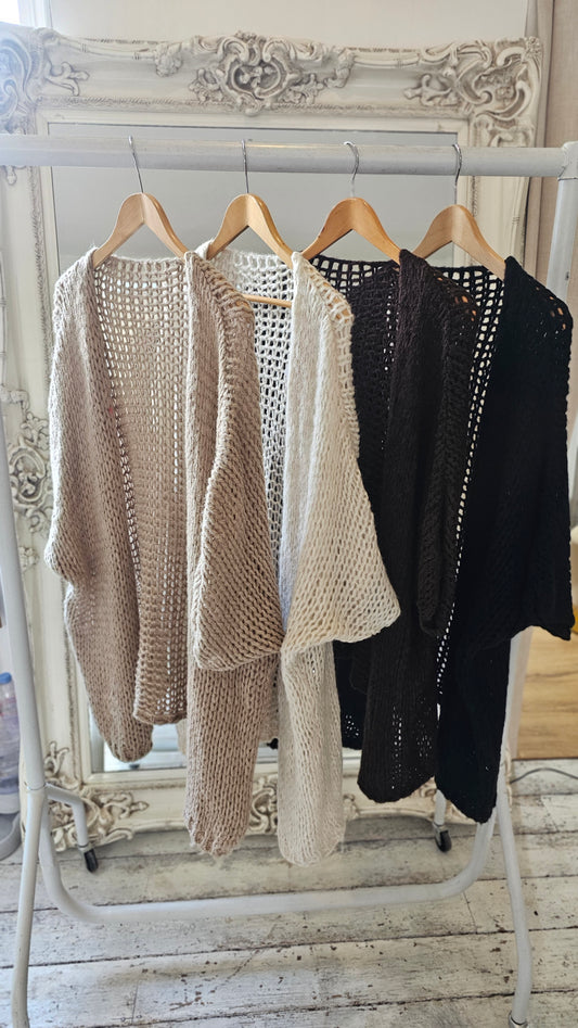 Connie loose knit half sleeve cardigan  in chocolate