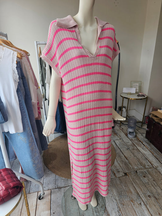 Cleo crochet collared dress in pink/neon pink