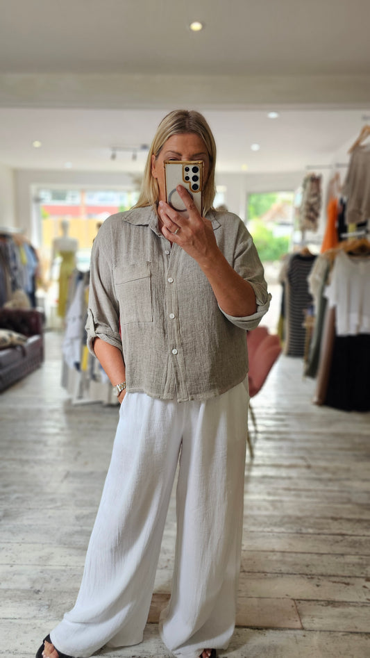 Nancy Linen Blend Cropped Shirt in mocha