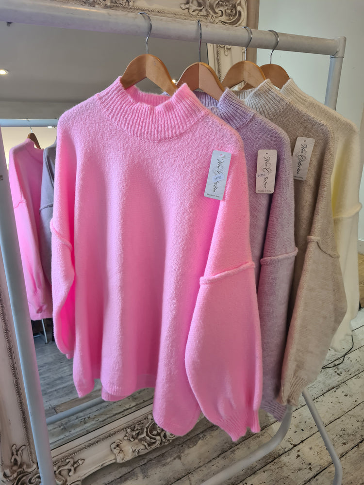 Piper balloon sleeve knit jumper in bubblegum pink