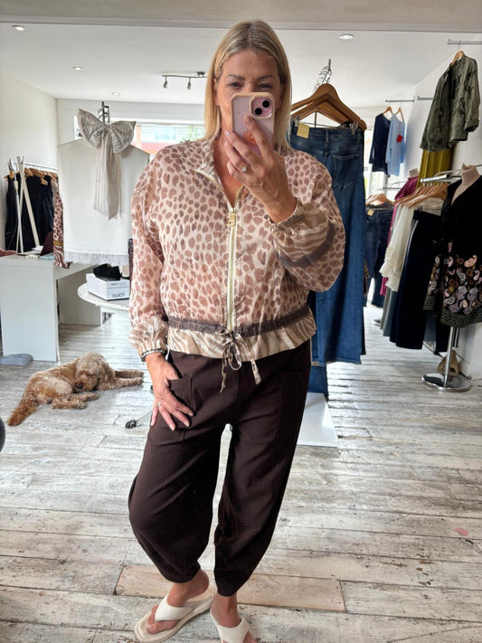 Fern Leopard Print Bomber Jacket in beige