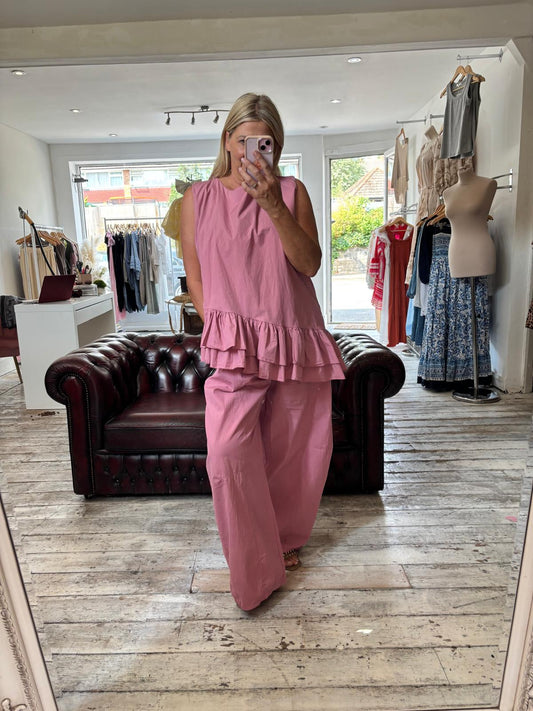 Bonnie cotton frill bottom top in rose pink