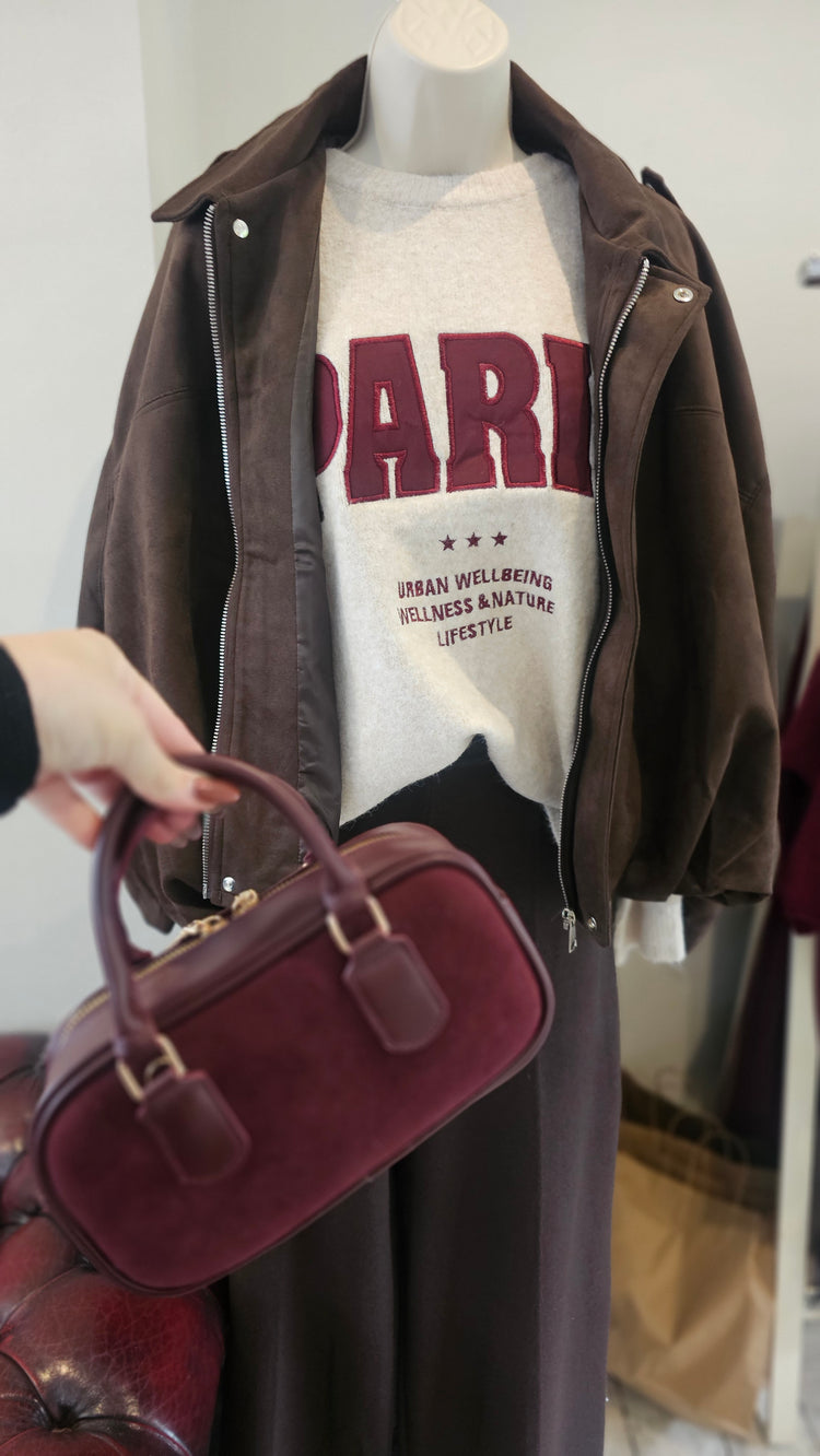 Paris Slogan Wool Mix Jumper in Wine