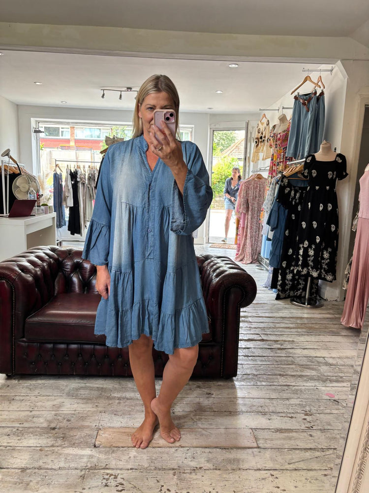 Sophia DENIM TIERED SMOCK DRESS