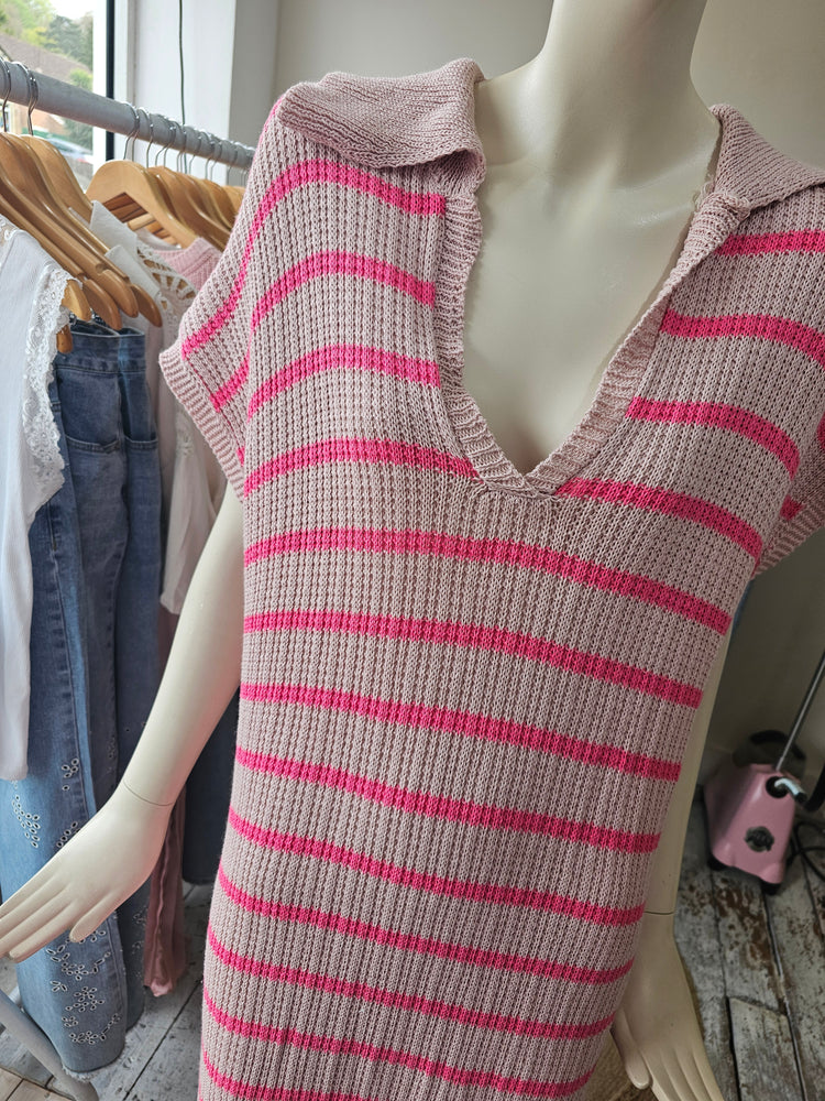 Cleo crochet collared dress in pink/neon pink