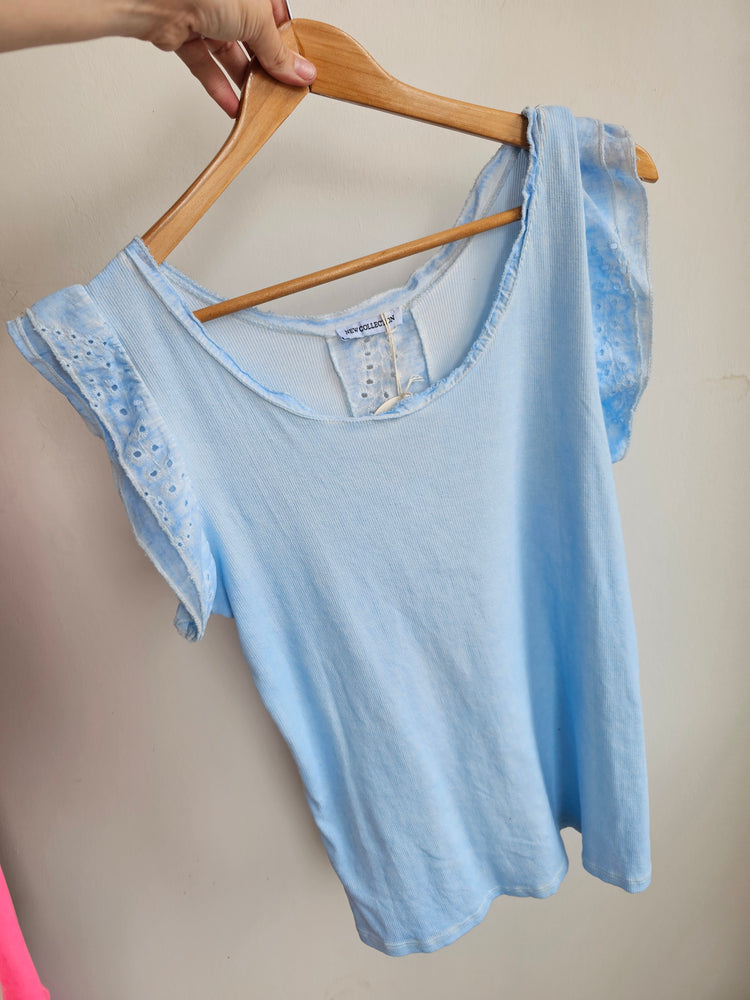Trinny embriodery detail cotton top in light blue