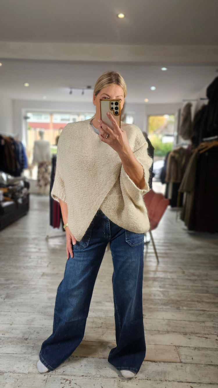 Bella knitted crossover jumper in beige