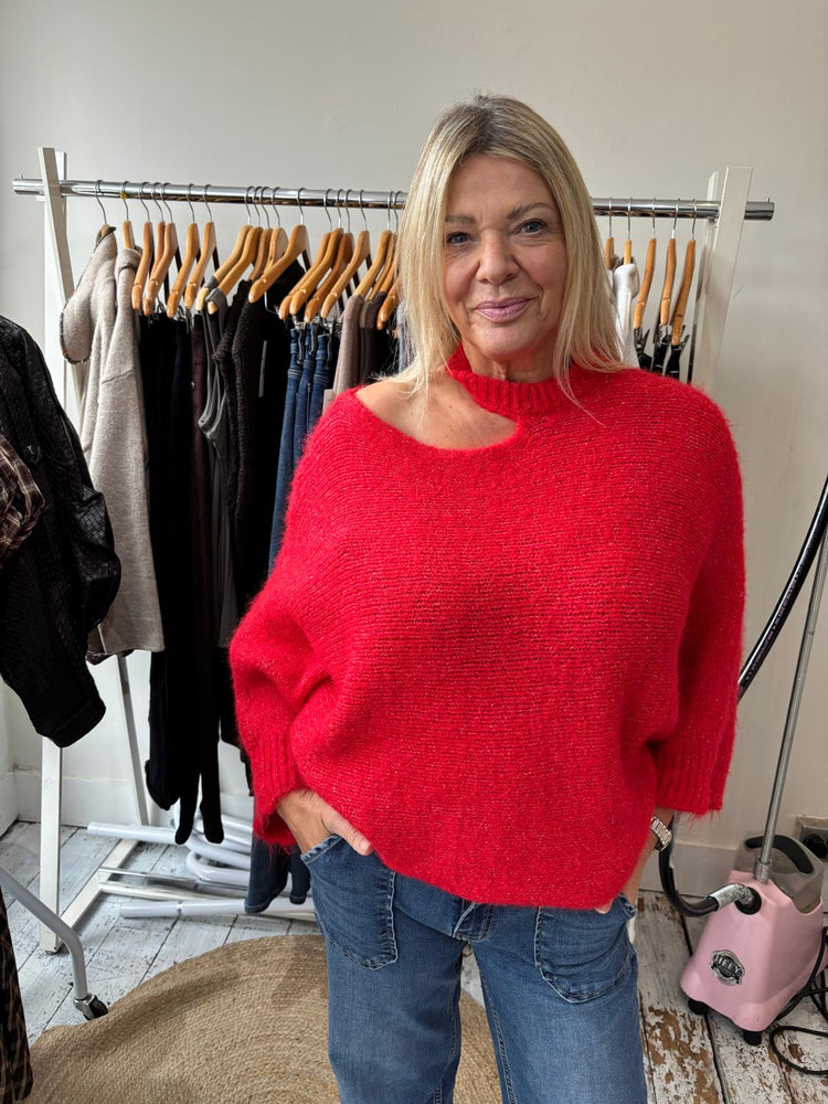 Abbey cut out knit jumper in red