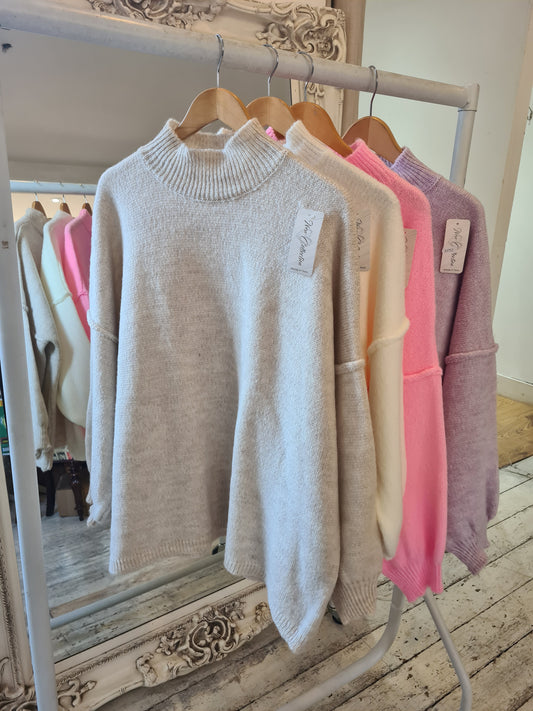 Piper balloon sleeve knit jumper in beige