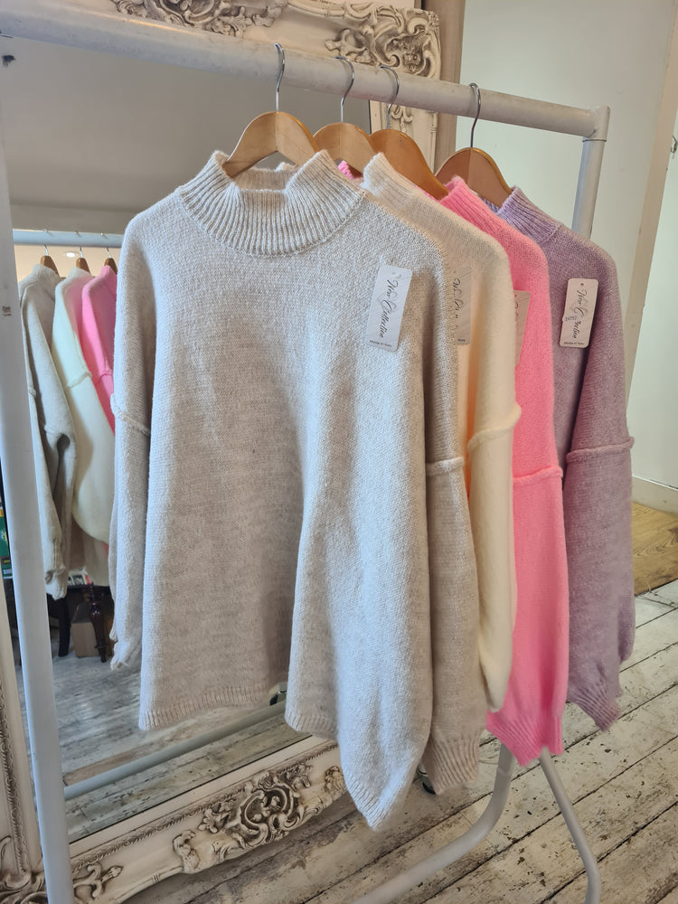 Piper balloon sleeve knit jumper in beige