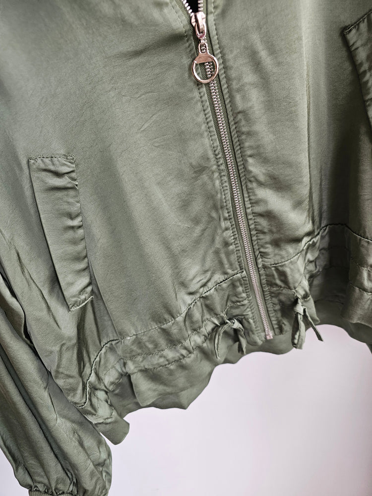 Tess lightweight satin jacket in khaki