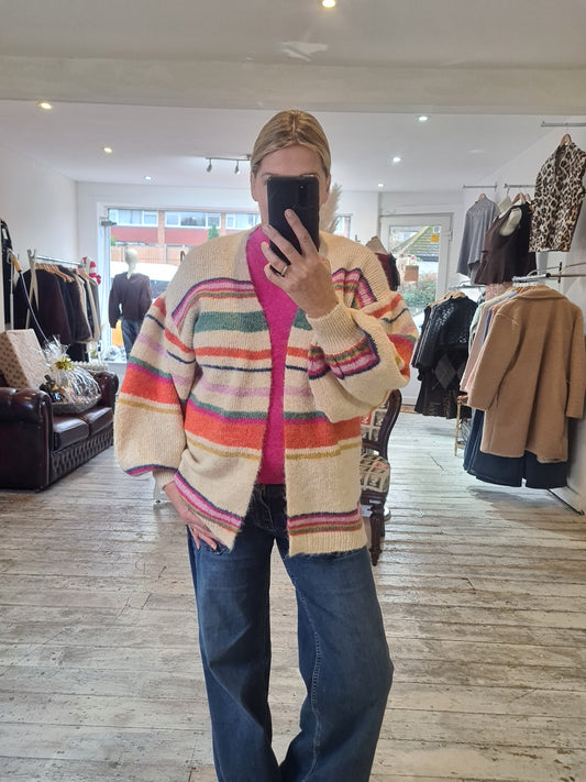 Florence BALLOON SLEEVE STRIPE KNIT CARDIGAN