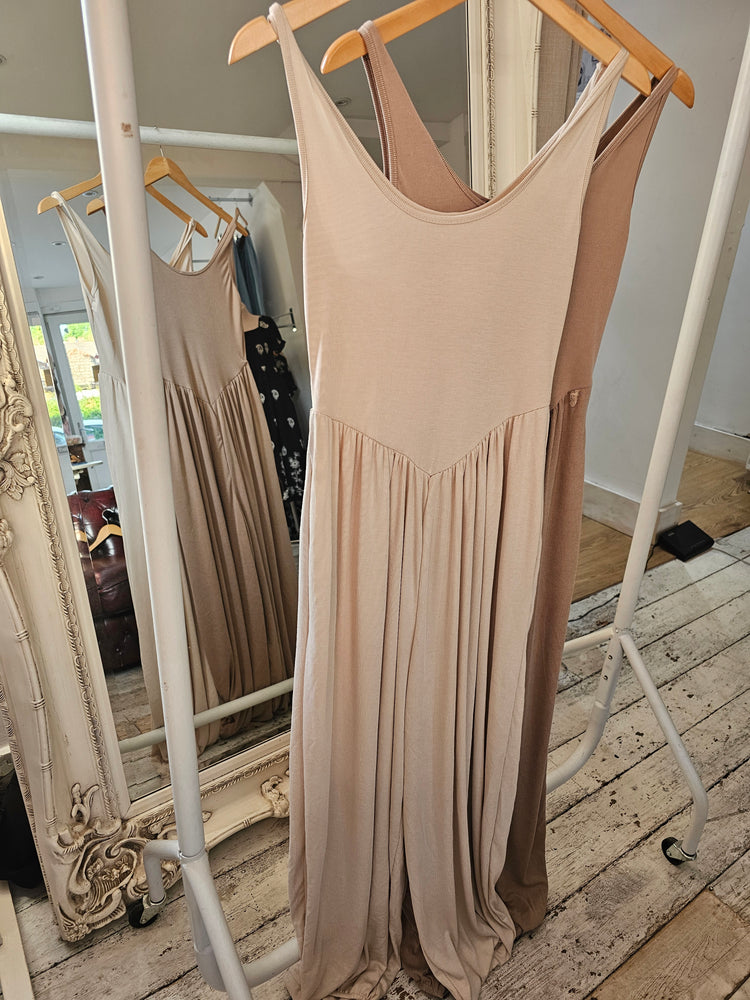 Cassie shaped waist harem jumpsuit in beige