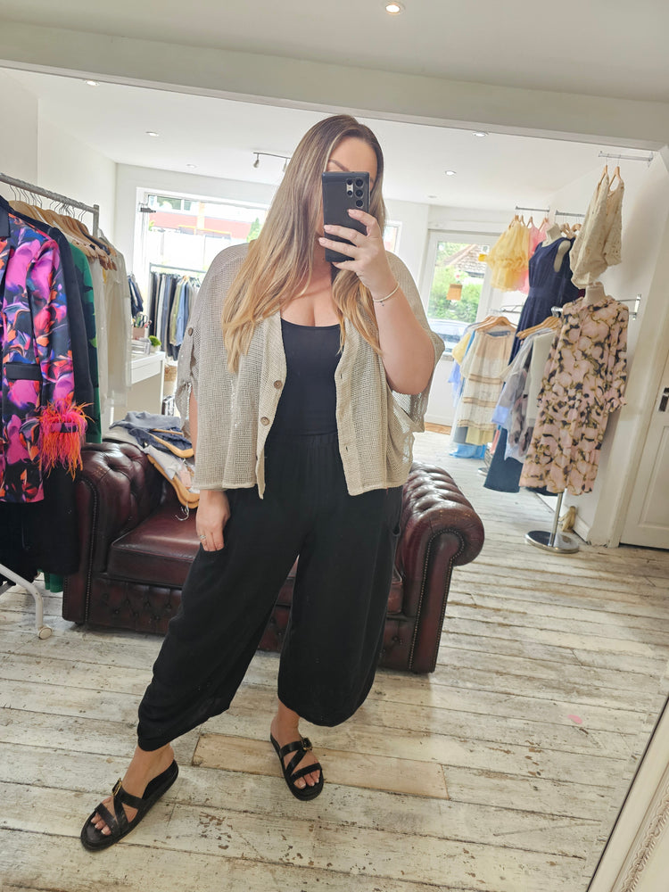 Harper Linen Blend Barrel leg trousers in black