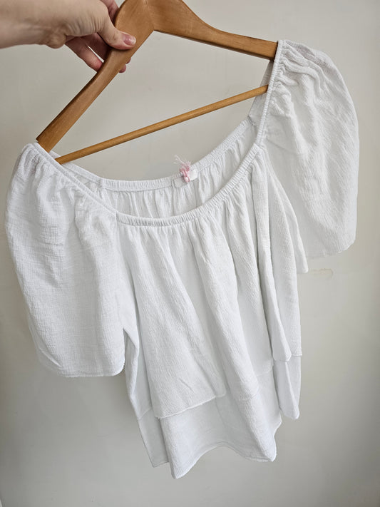 Grace Linen Blend Layered Top in White