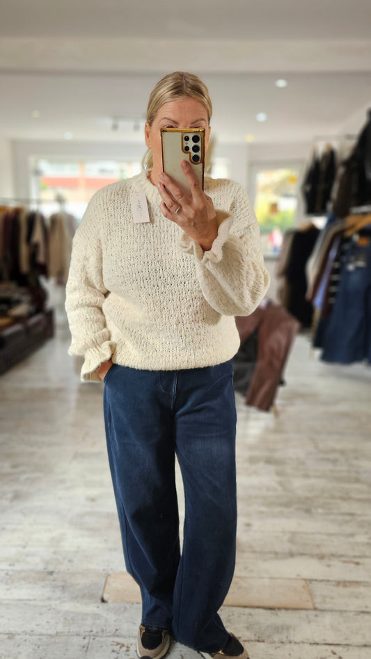 DIANA FRILL CUFF DETAIL JUMPER IN Beige