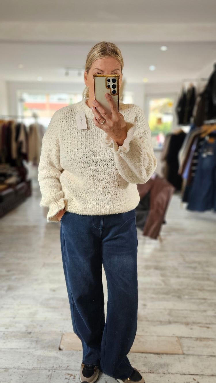 DIANA FRILL CUFF DETAIL JUMPER IN Beige