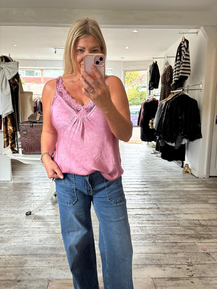 Blair lace strap satin vest in pink