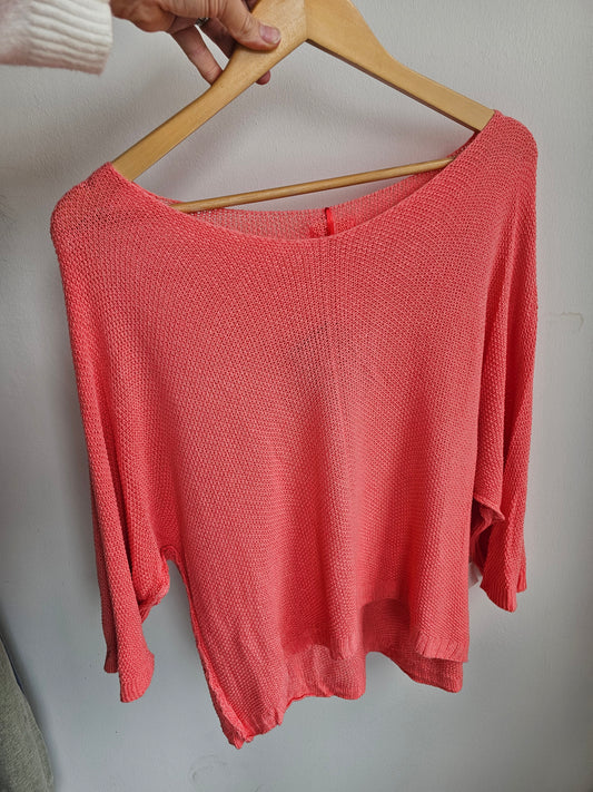 TABITHA V NECK CROCHET TOP IN CORAL