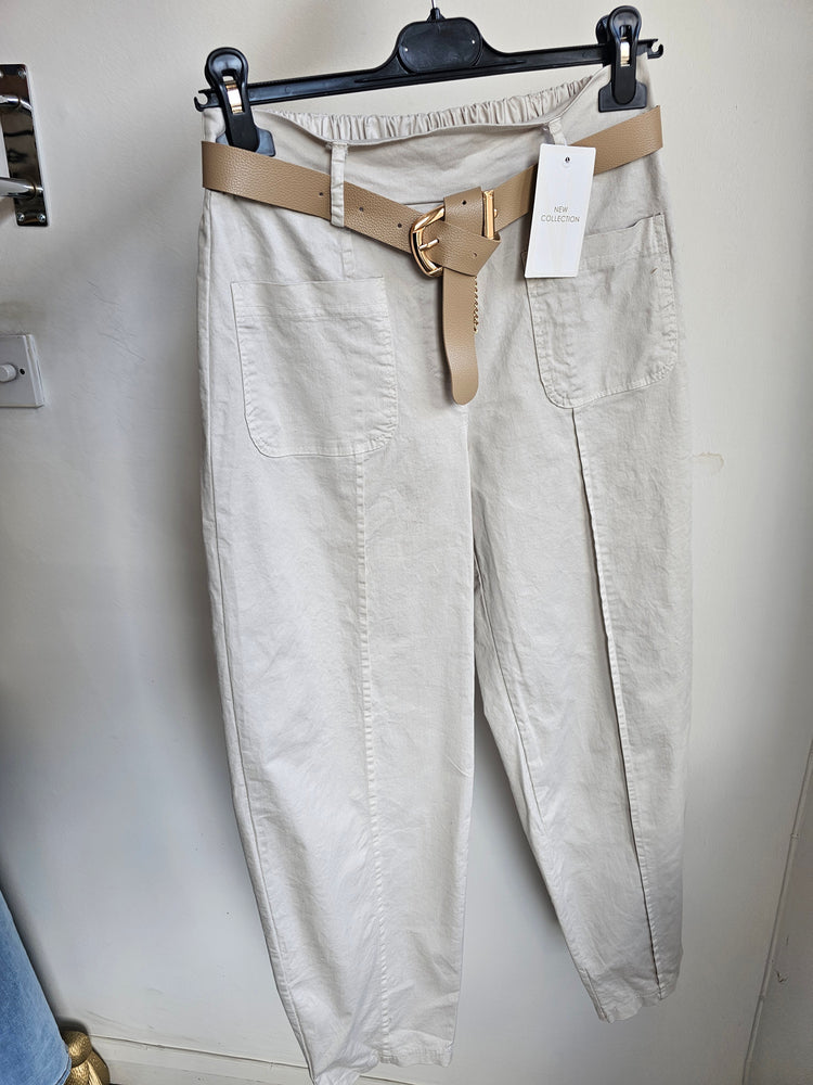 KRISTEN FRONT POCKET BARREL TROUSERS IN STONE