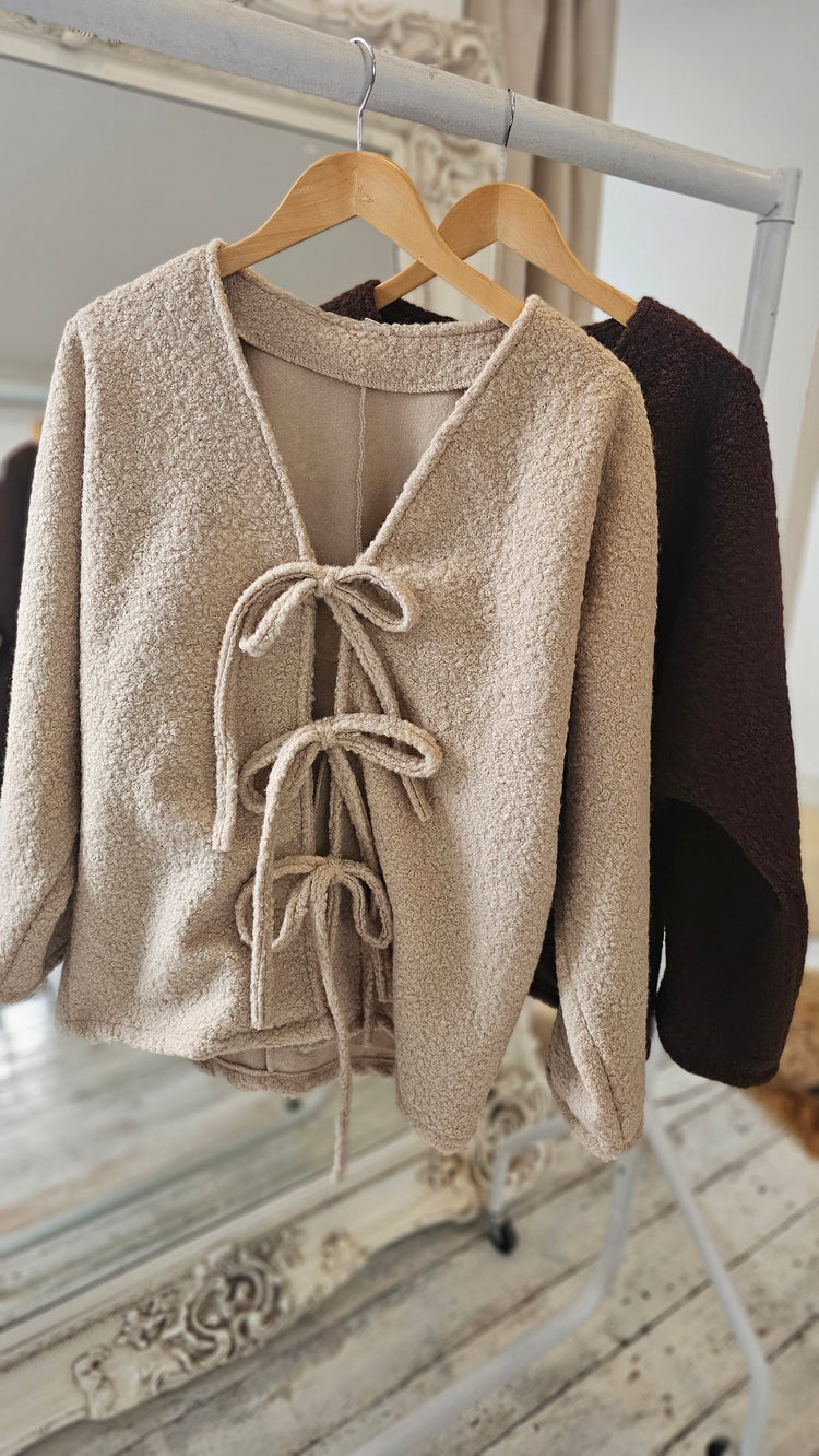 Mabel tie front cardigan in beige