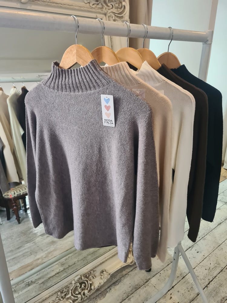 Isabelle RIBBED HIGHNECK PLAIN JUMPER IN mocha