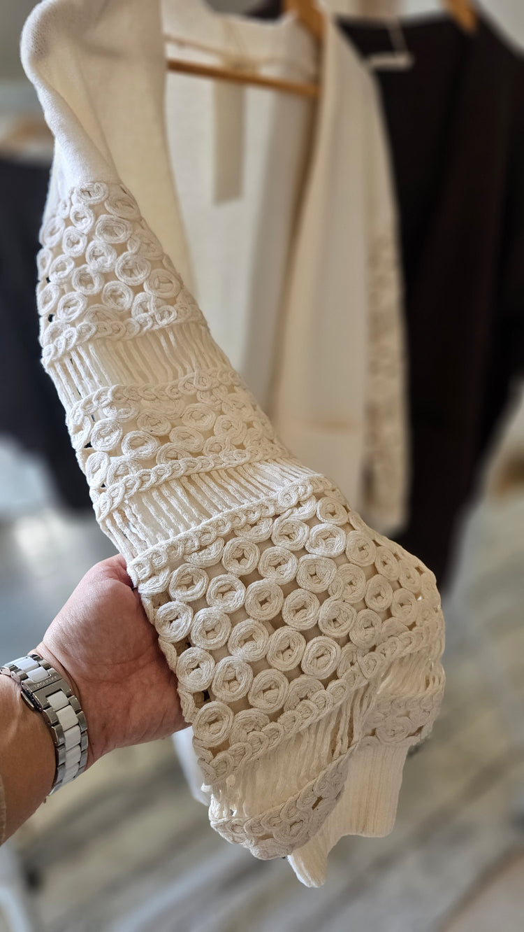 Nadia crochet sleeve cardigan in cream