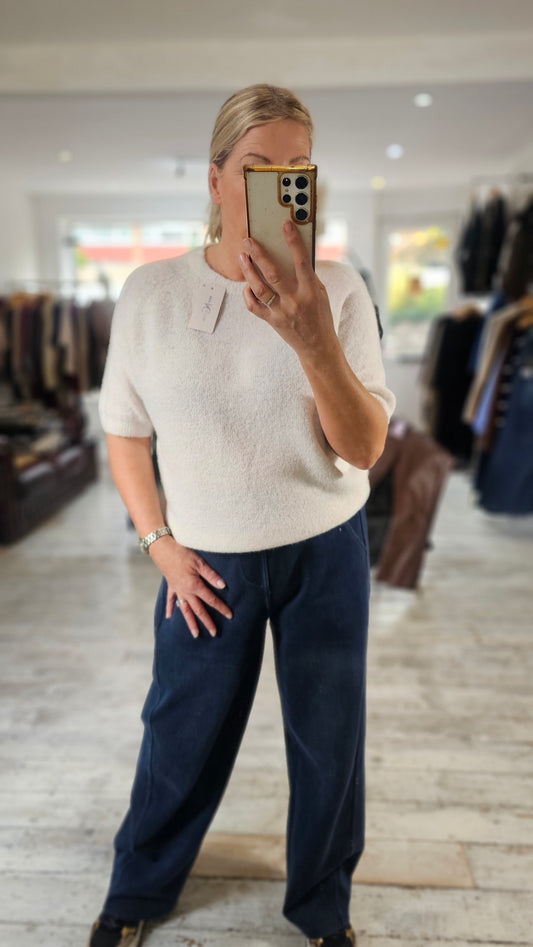 Betsy crew neck half sleeve soft knit jumper in beige