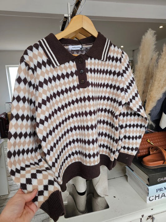 Brittney Collared Check Knit Jumper