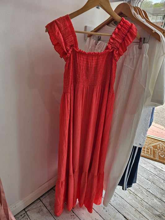 KYLE FRILL STRAP DRESS IN CORAL