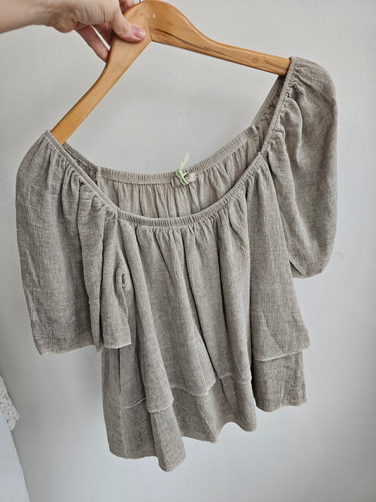 Grace Linen Blend Layered Top in mocha