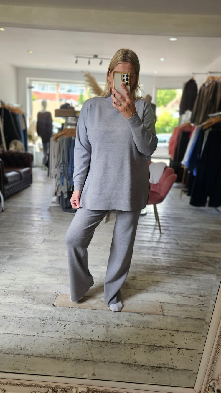 NIKKI HIGH NECK WIDE LEG TWO PIECE IN GREY